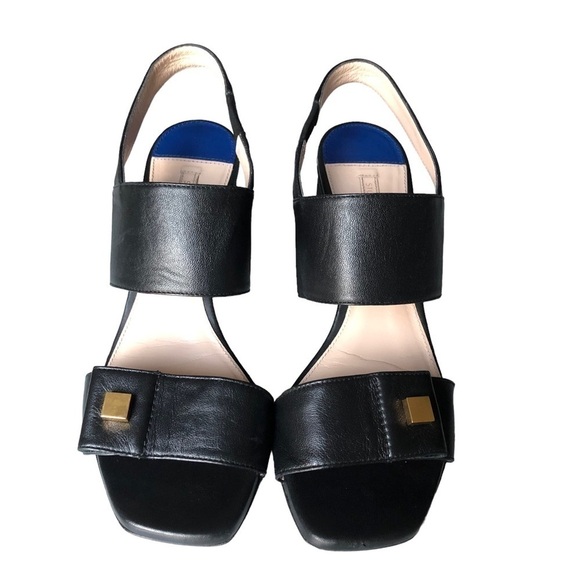 Stuart Weitzman Black Leather Slingback Round Suede Heel Sandal Size 7.5 - Picture 4 of 14